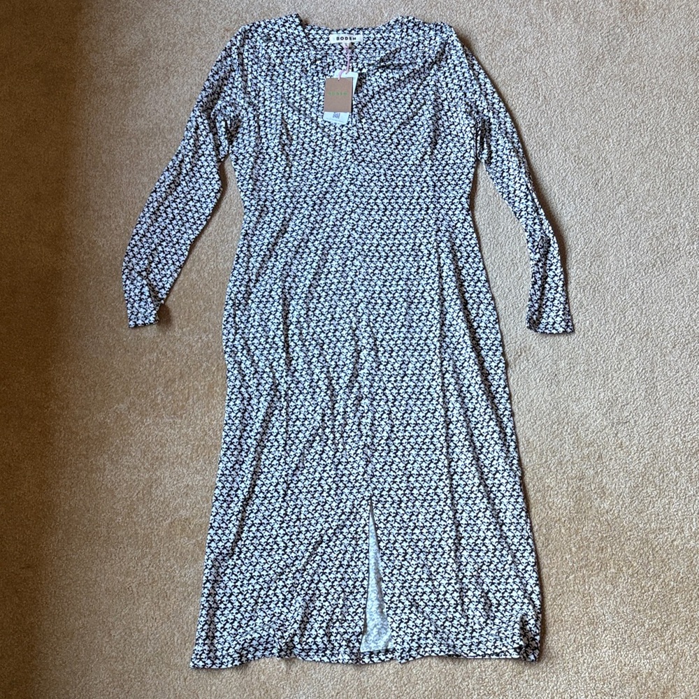 Boden Black and White Patterned Long Sleeve Dress size 10R nwt Lily sprig empire